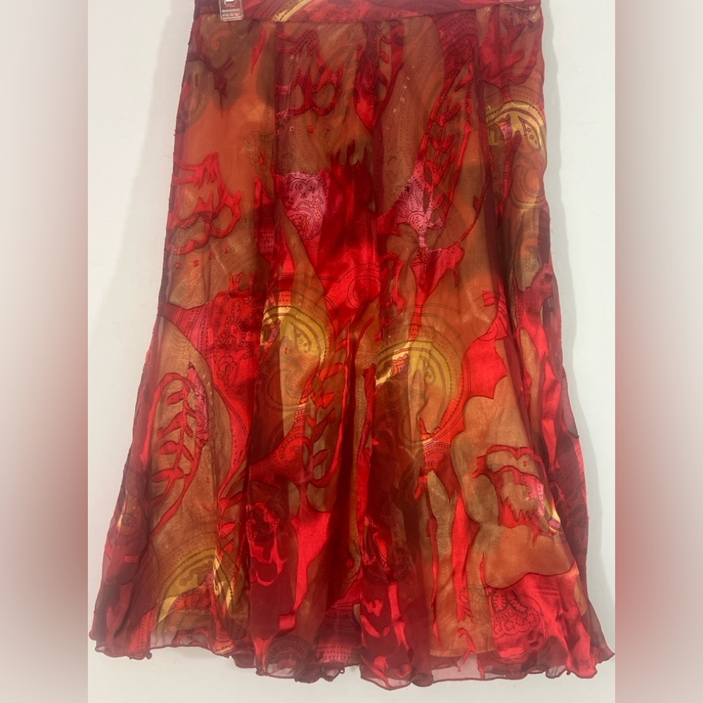 Sheer Paisley Overlay Skirt | Side Zip | Elastic Back | Size M (8–10)